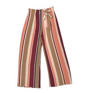 See You Monday Wide Leg Pants Womens Size Small Stripped Paperbag Tie Front Pant